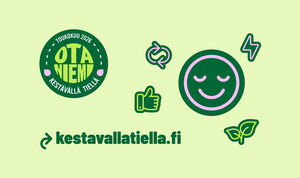 Infografiikkaa jossa kuvioita ja linkki kestavallatiella.fi