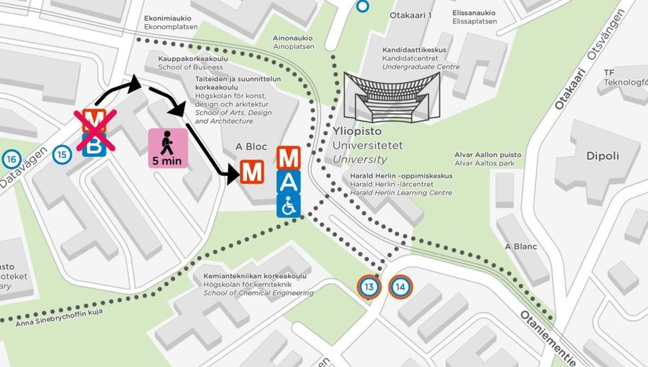 Poikkeusreitti metroon Tietotien ollessa kiinni